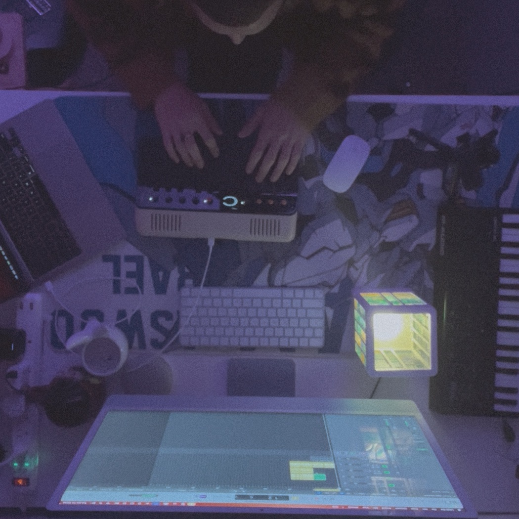 studio desk, warm lamp